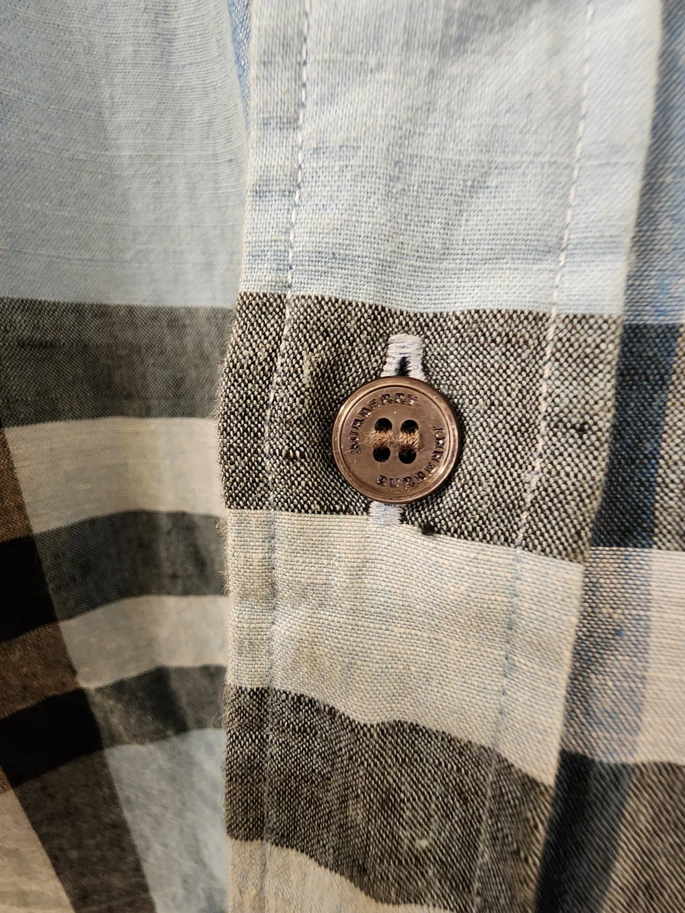 Burberry Light Blue Check Button Up Shirt